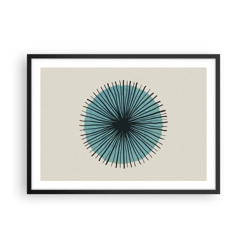 Póster en marco negro - Forma circular abstracta con rayos azules - 70x50cm - Radiante en azul - Decoración de pared moderna para salón y dormitorio ARTTOR