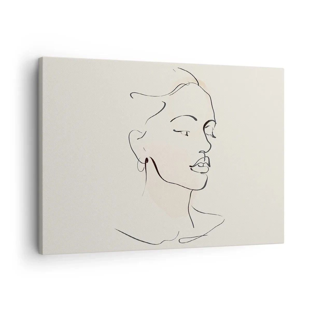 Cuadro sobre lienzo - Impresión de Imagen - Un delicado boceto del rostro de una mujer sobre un fondo claro. - 70x50cm - Líneas que muestran seguridad - Decoración de pared moderna para salón y dormitorio ARTTOR