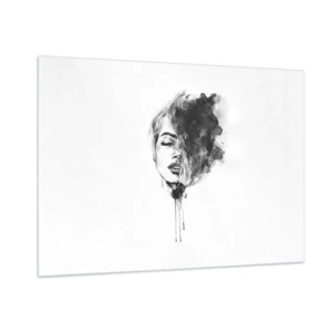 Cuadro sobre vidrio - Impresiones sobre Vidrio - Retrato en blanco y negro de una mujer con una sombra abstracta. - 100x70cm - Sueños en femenino - Decoración de pared moderna para salón y dormitorio ARTTOR