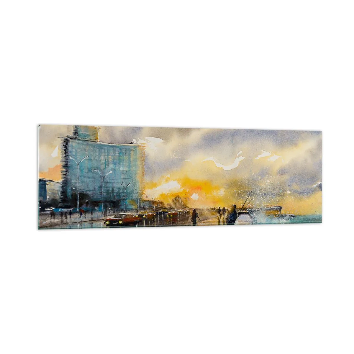 Cuadro sobre vidrio - Impresiones sobre Vidrio - Una vista pintoresca del paseo marítimo al atardecer. - 160x50cm - Vida en la orilla - Decoración de pared moderna para salón y dormitorio ARTTOR
