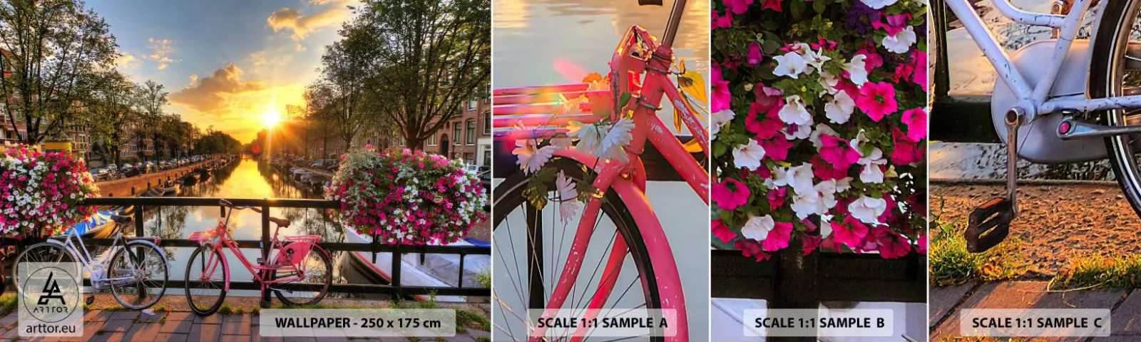 Muestra de fotomural autoadhesivo Deluxe Sticker - Mañana de primavera en Ámsterdam - Ciudad, Ámsterdam, Arquitectura - 100x30 cm