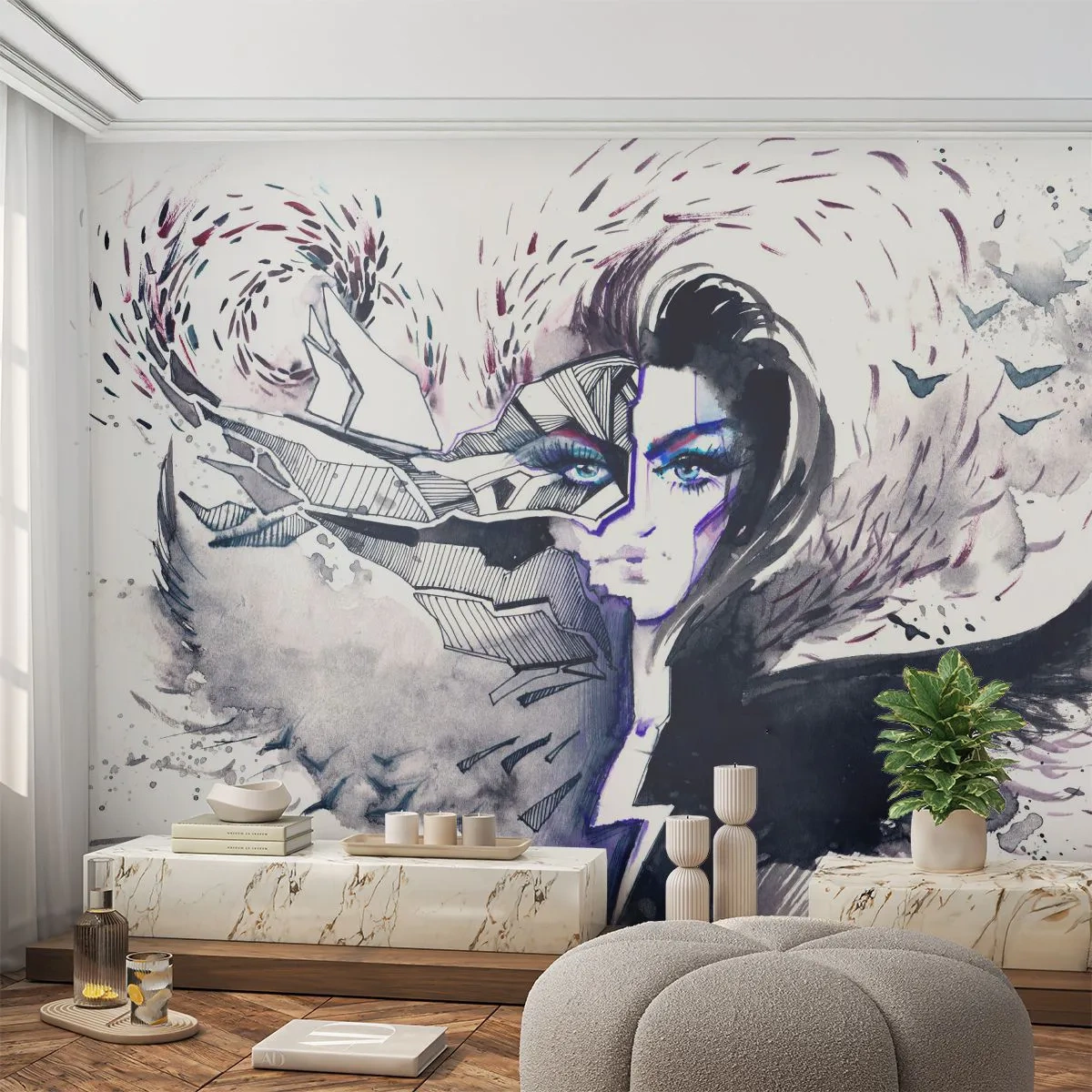 Fotomural Standard Eco - Demoníaca y hermosa - Abstracción, Mujer, ojos femeninos - 450x315 cm