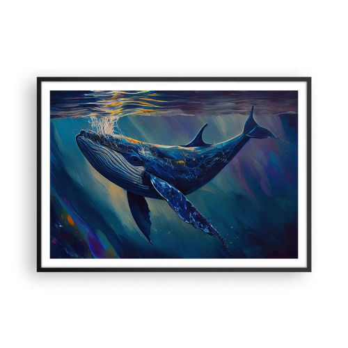 Póster en marco negro - Una ballena en las profundidades del océano en colores luminosos. - 100x70cm - Bienvenidos a mi mundo - Decoración de pared moderna para salón y dormitorio ARTTOR