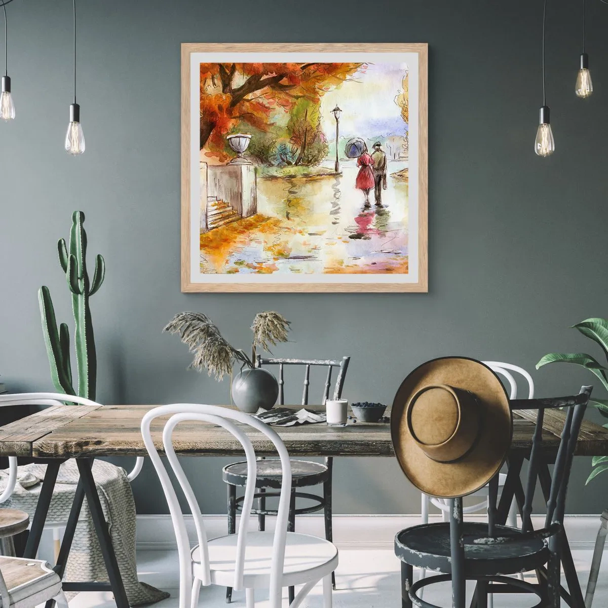 Póster en marco roble claro - Un otoño romántico en el parque - 60x60 cm