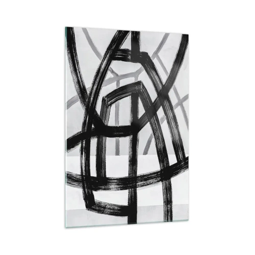 Cuadro sobre vidrio - Impresiones sobre Vidrio - Líneas abstractas en blanco y negro que se cruzan sobre un fondo claro - 70x100cm - Construir profundidad - Decoración de pared moderna para salón y dormitorio ARTTOR