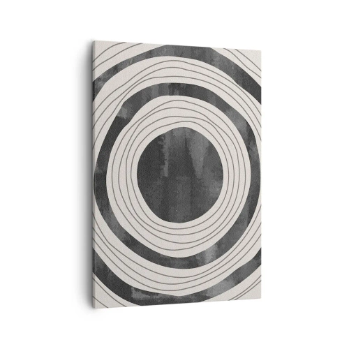 Cuadro sobre lienzo - Impresión de Imagen - Círculos concéntricos en blanco y negro sobre un fondo claro - 50x70cm - En el centro mismo - Decoración de pared moderna para salón y dormitorio ARTTOR