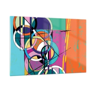 Cuadro sobre vidrio - Impresiones sobre Vidrio - Abstracción colorida con formas geométricas y círculos. - 120x80cm - Círculo sobre círculo - Decoración de pared moderna para salón y dormitorio ARTTOR
