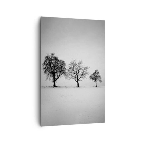 Cuadro sobre lienzo - Impresión de Imagen - Tres árboles en un campo nevado en estilo monocromático. - 80x120cm - ¿Con qué sueñan? - Decoración de pared moderna para salón y dormitorio ARTTOR