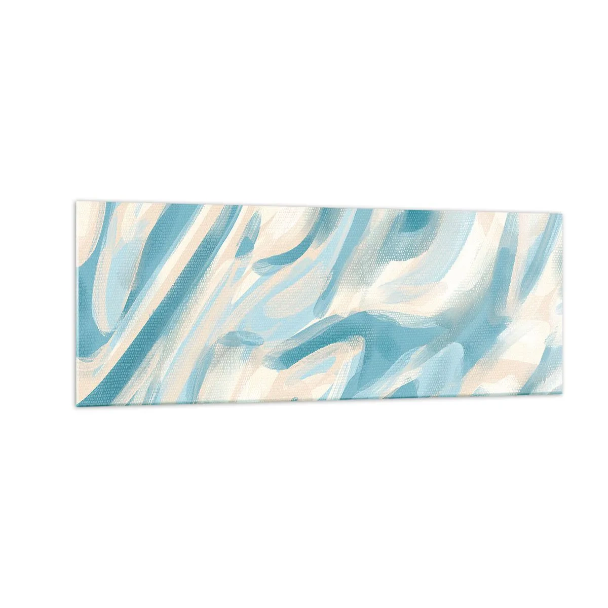 Cuadro sobre vidrio - Impresiones sobre Vidrio - Rayas azules abstractas sobre un fondo claro - 140x50cm - Brisas primaverales - Decoración de pared moderna para salón y dormitorio ARTTOR