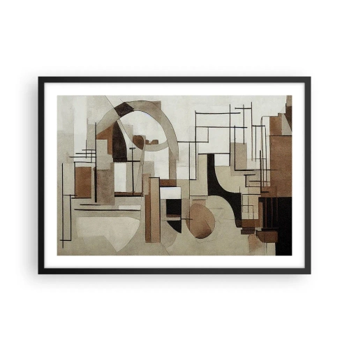 Póster en marco negro - Abstracción arquitectónica en beige y marrón. - 70x50cm - Paisaje urbano 2.0 - Decoración de pared moderna para salón y dormitorio ARTTOR