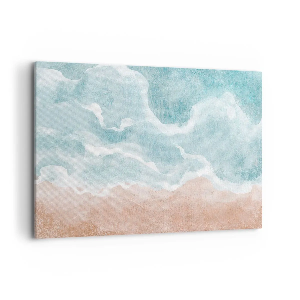 Cuadro sobre lienzo - Impresión de Imagen - Playa abstracta con olas en tonos azules y beige. - 100x70cm - Abstracción de nubes - Decoración de pared moderna para salón y dormitorio ARTTOR
