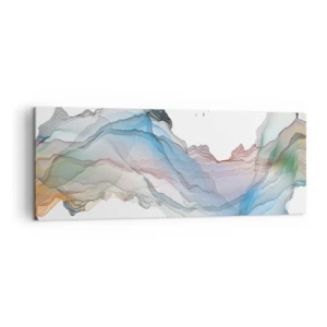 Cuadro sobre lienzo - Impresión de Imagen - Un paisaje sutil con montañas, agua y un barco. - 140x50cm - Hacia las montañas de cristal - Decoración de pared moderna para salón y dormitorio ARTTOR