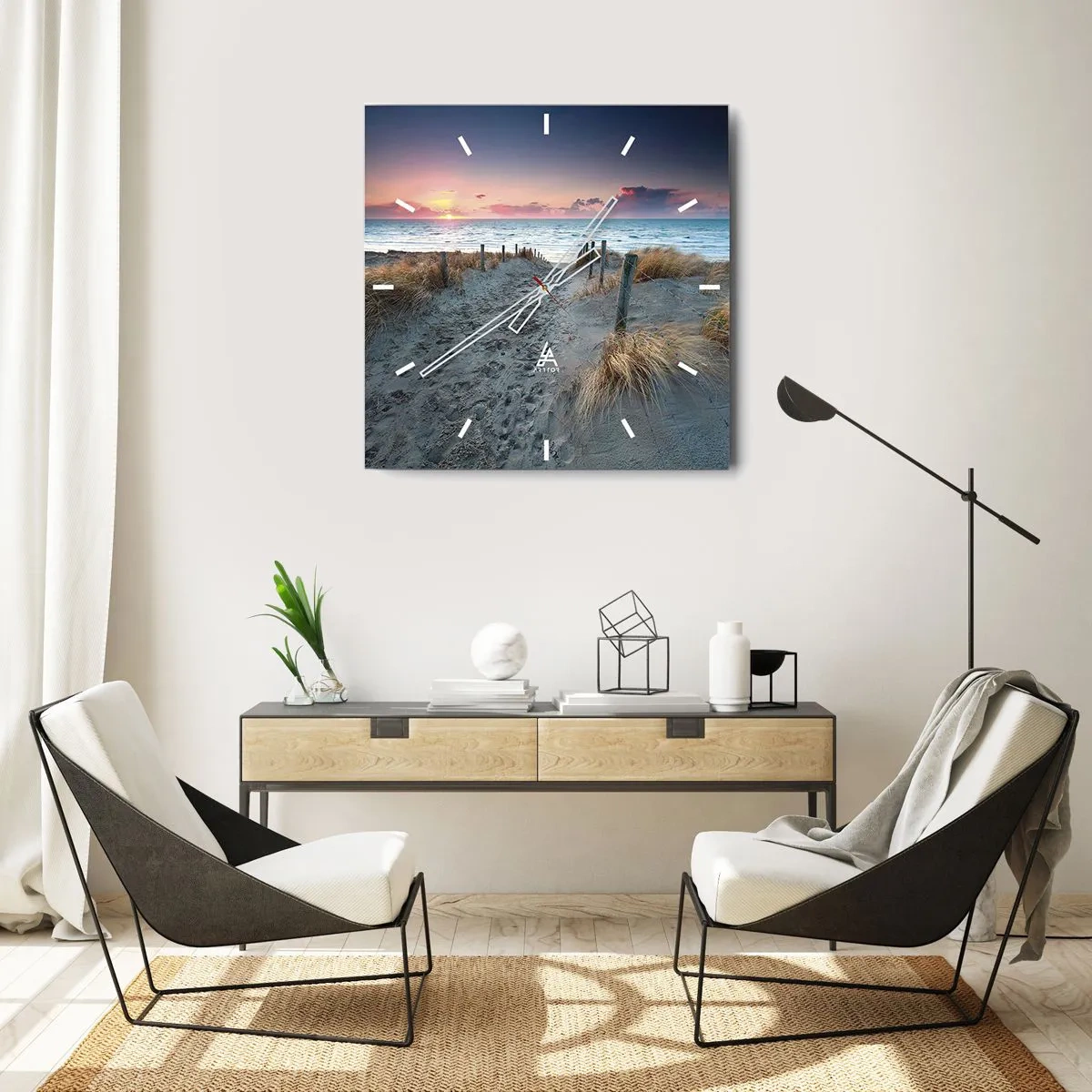 Reloj de pared - Reloj de vidrio - Camino que conduce a la playa al atardecer - 30x30cm - Se derramó un arco iris de luminosidad.... - Decoración de pared moderna para salón y dormitorio ARTTOR