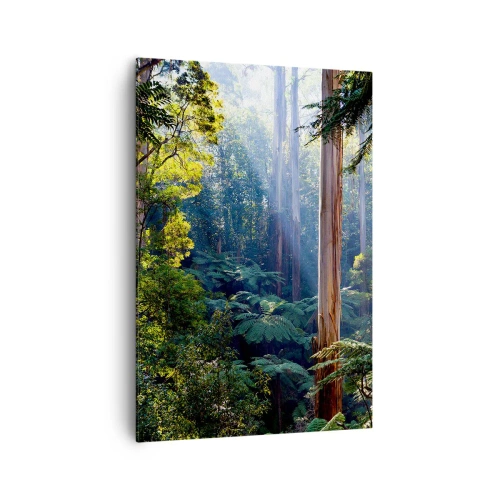 Cuadro sobre lienzo - Impresión de Imagen - Bosque tropical iluminado por los rayos del sol - 70x100cm - Un cuento de hadas del bosque - Decoración de pared moderna para salón y dormitorio ARTTOR