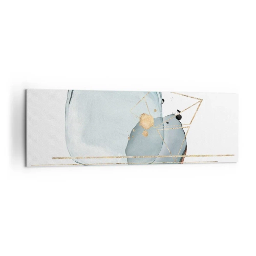 Cuadro sobre lienzo - Impresión de Imagen - Formas abstractas en tonos azules y dorados sobre un fondo blanco. - 160x50cm - Un estudio de gotas - Decoración de pared moderna para salón y dormitorio ARTTOR