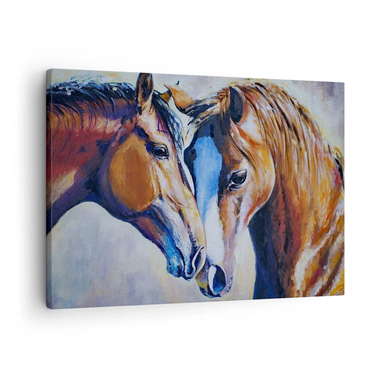 Cuadro sobre lienzo - Impresión de Imagen - Una representación pictórica de dos caballos en un entorno amigable. - 70x50cm - ¿Esto es amistad? ¿Es amor? - Decoración de pared moderna para salón y dormitorio ARTTOR