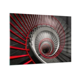 Cuadro sobre vidrio - Impresiones sobre Vidrio - Escalera de caracol con pasamanos rojos en perspectiva - 70x50cm - Juegos arquitectónicos - Decoración de pared moderna para salón y dormitorio ARTTOR