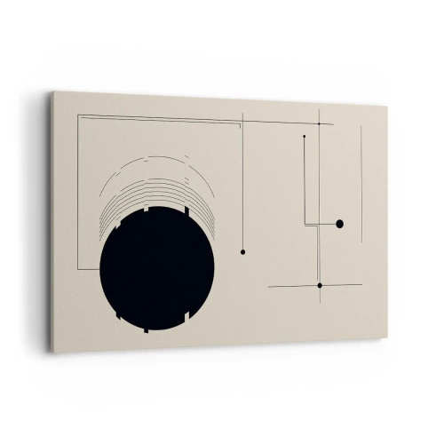 Cuadro sobre lienzo - Impresión de Imagen - Líneas geométricas negras y un círculo sobre un fondo beige. - 120x80cm - Composición elástica y dinámica - Decoración de pared moderna para salón y dormitorio ARTTOR