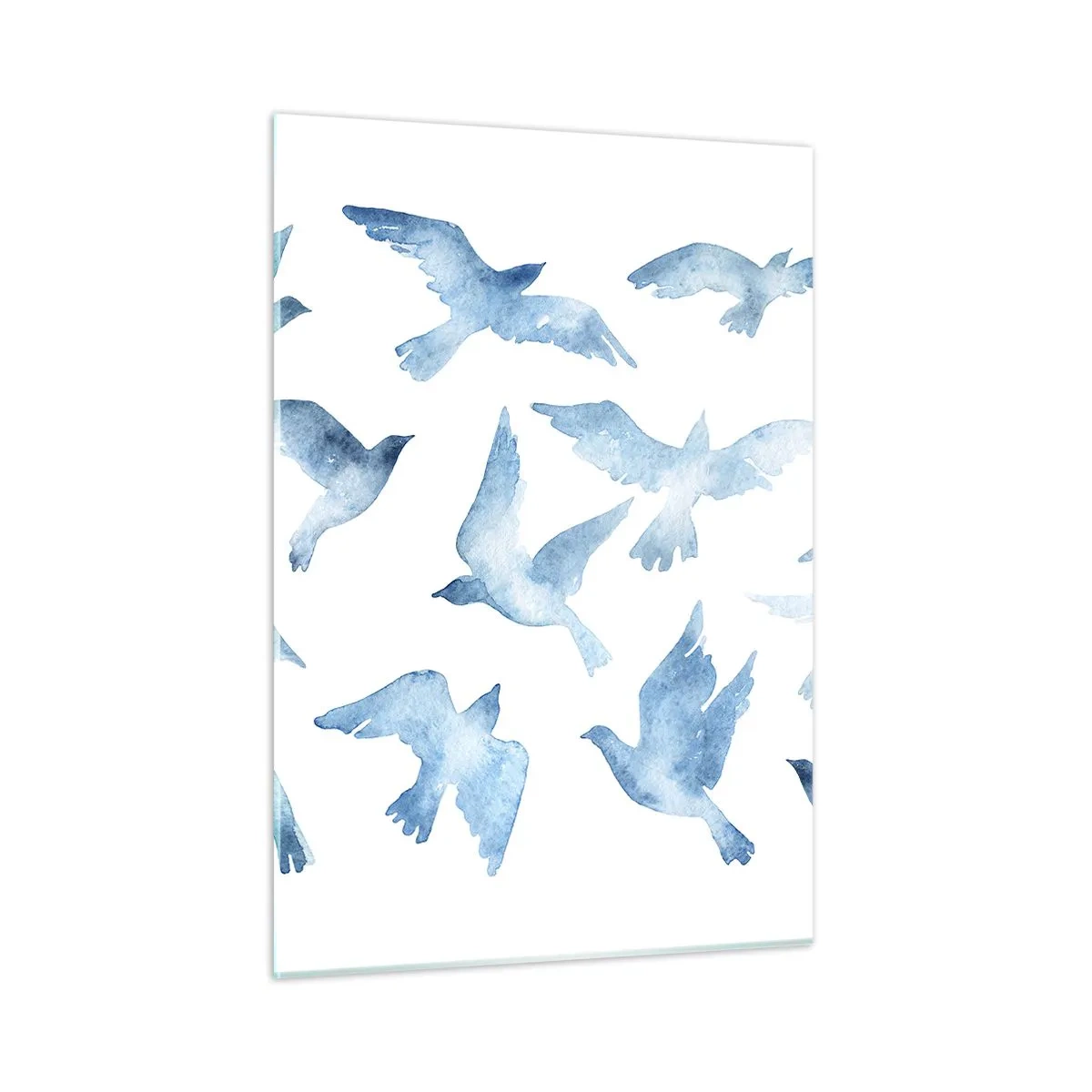 Cuadro sobre vidrio - Impresiones sobre Vidrio - Ilustración de pájaros azules sobre un fondo blanco - 50x70cm - Pájaros azules - Decoración de pared moderna para salón y dormitorio ARTTOR