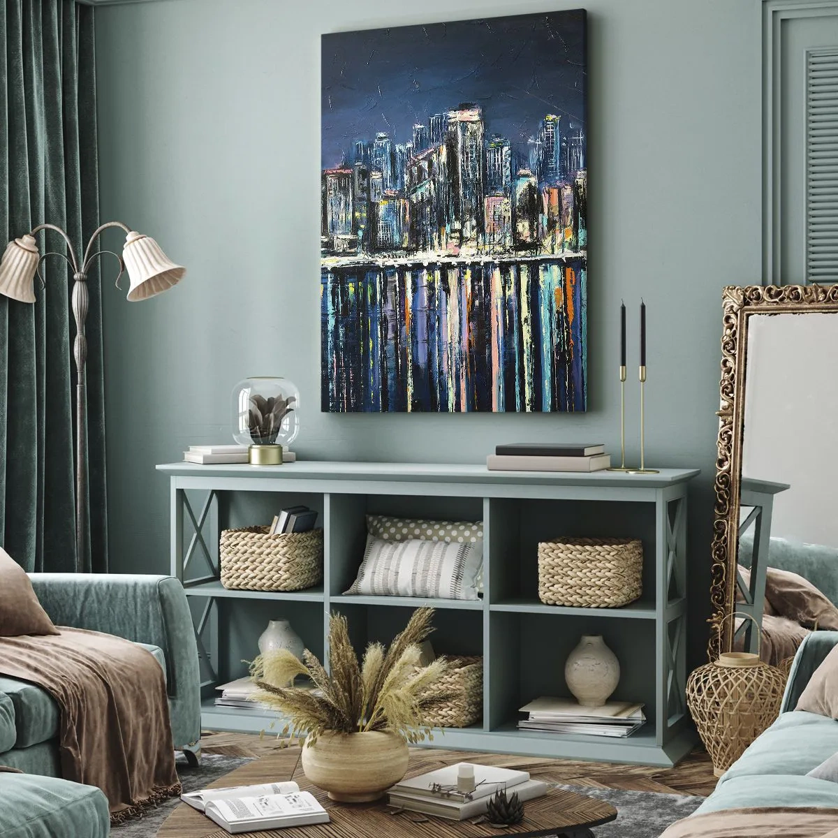 Cuadro sobre lienzo - Impresión de Imagen - Una cascada de luces - 45x80 cm