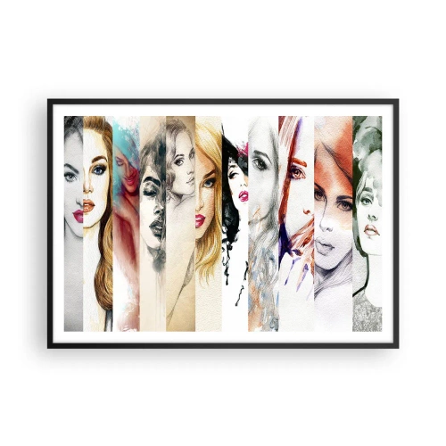 Póster en marco negro - Una colección de retratos de mujeres en varios estilos artísticos. - 100x70cm - Y siempre eres tú - Decoración de pared moderna para salón y dormitorio ARTTOR