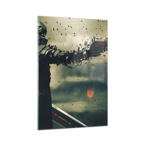 Cuadro sobre vidrio - Impresiones sobre Vidrio - Guerrero cibernético con armamento futurista. - 70x100cm - Arma letal: tu propio Terminator - Decoración de pared moderna para salón y dormitorio ARTTOR