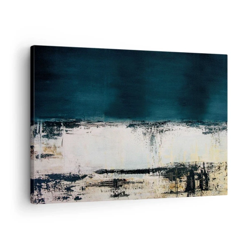 Cuadro sobre lienzo - Impresión de Imagen - Composición horizontal abstracta en tonos azul marino y blanco. - 70x50cm - Composición horizontal - Decoración de pared moderna para salón y dormitorio ARTTOR