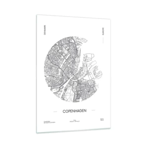Cuadro sobre vidrio - Impresiones sobre Vidrio - Un mapa de Copenhague en forma de boceto gráfico de calles - 50x70cm - Anatomía de Copenhague - Decoración de pared moderna para salón y dormitorio ARTTOR
