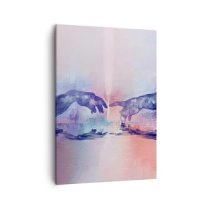 Cuadro sobre lienzo - Impresión de Imagen - Manos simbólicas en colores abstractos, haciendo referencia al tema de la creación. - 50x70cm - Chispa divina de vida - Decoración de pared moderna para salón y dormitorio ARTTOR