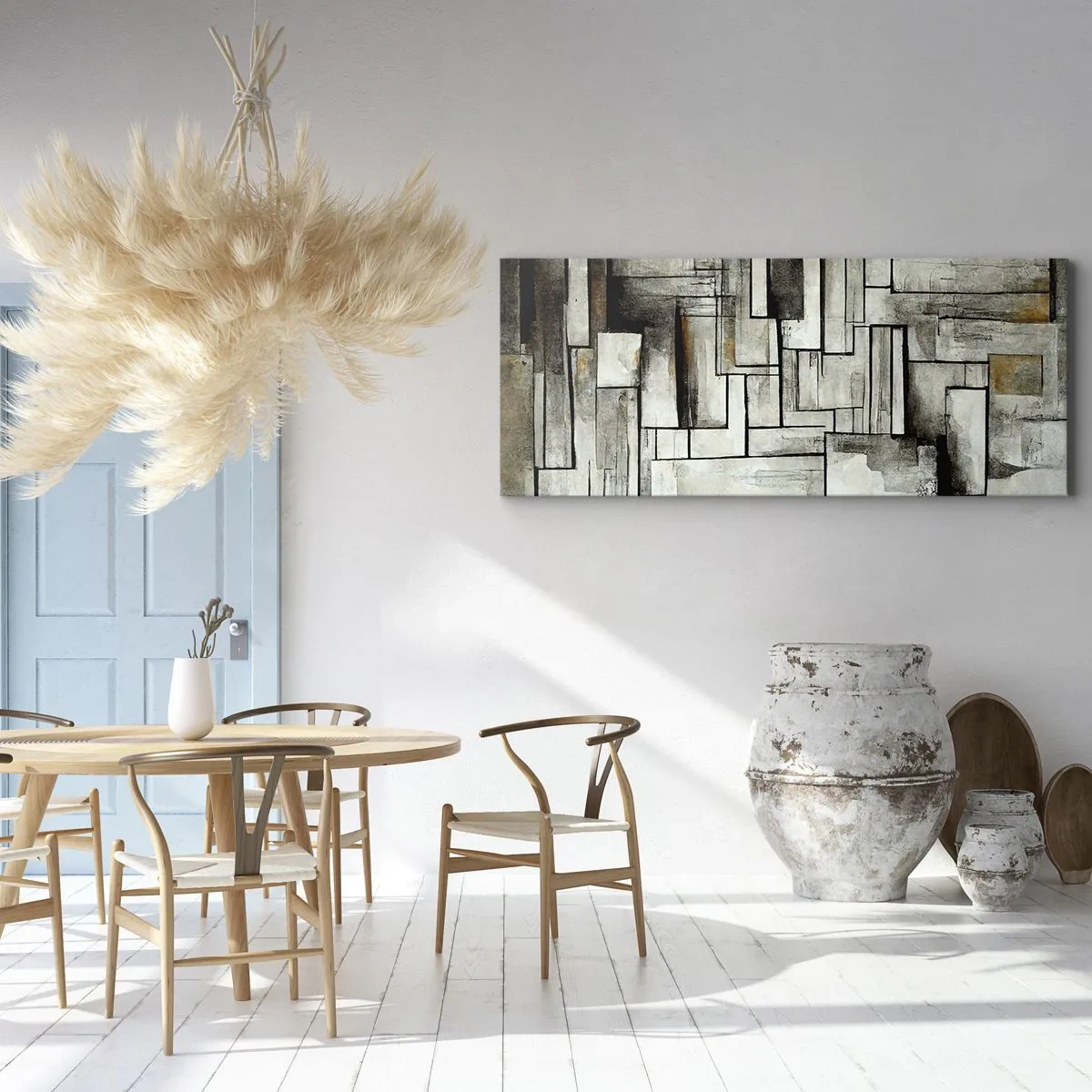 Cuadro sobre lienzo - Impresión de Imagen - Rectángulos abstractos en tonos de gris y negro. - 120x50cm - El poder de la sencillez - Decoración de pared moderna para salón y dormitorio ARTTOR