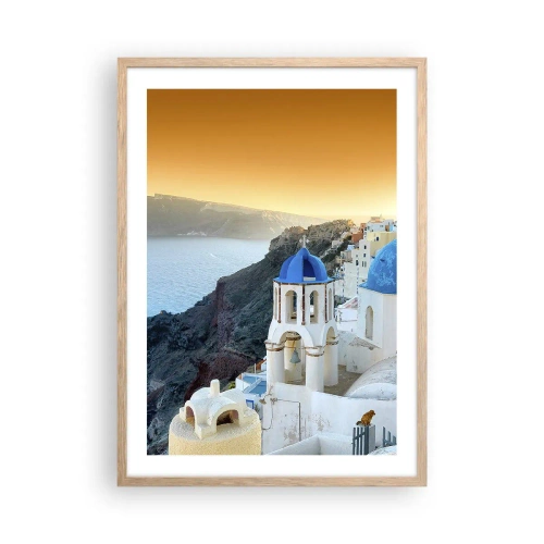 Póster en marco roble claro - Santorini - el abrazo a las rocas - 50x70 cm