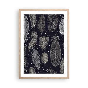 Póster en marco roble claro - Encaje de plumas - 50x70 cm