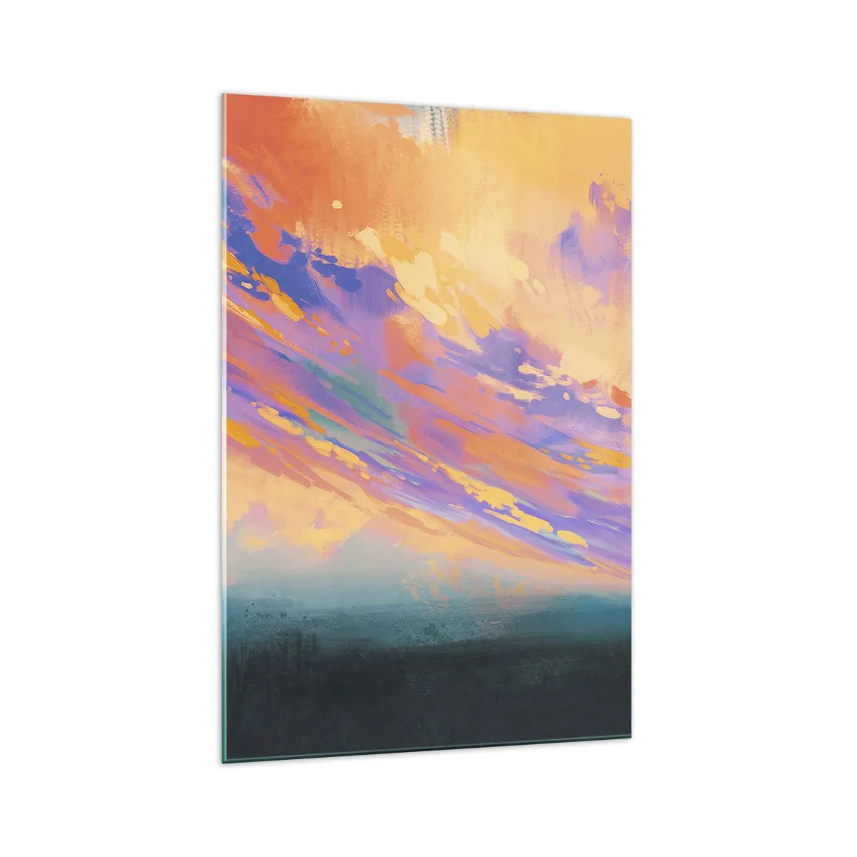 Cuadro sobre vidrio - Impresiones sobre Vidrio - Una escena dinámica con figuras contra un cielo colorido al atardecer. - 70x100cm - Fuerza de atracción - Decoración de pared moderna para salón y dormitorio ARTTOR