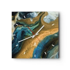 Reloj de pared - Reloj de vidrio - Azul - amarillo - influencia mutua - 40x40 cm