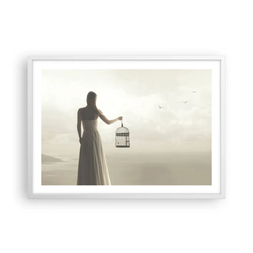 Póster en marco blanco - Sé libre - 70x50 cm