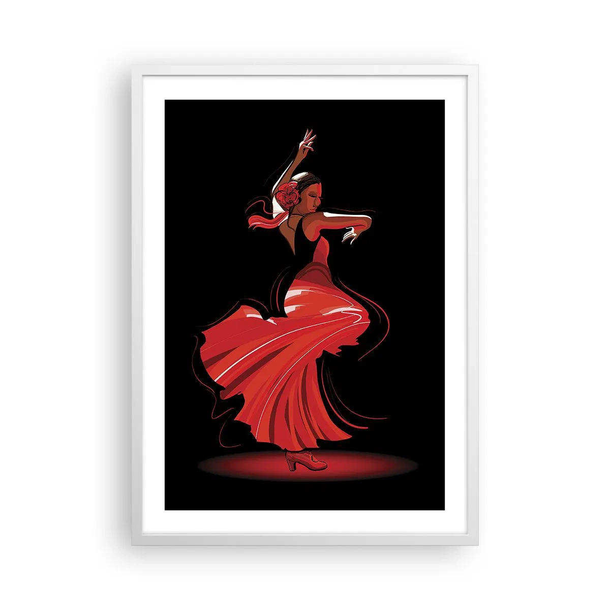 Póster en marco blanco - El espíritu ardiente del flamenco - 50x70 cm