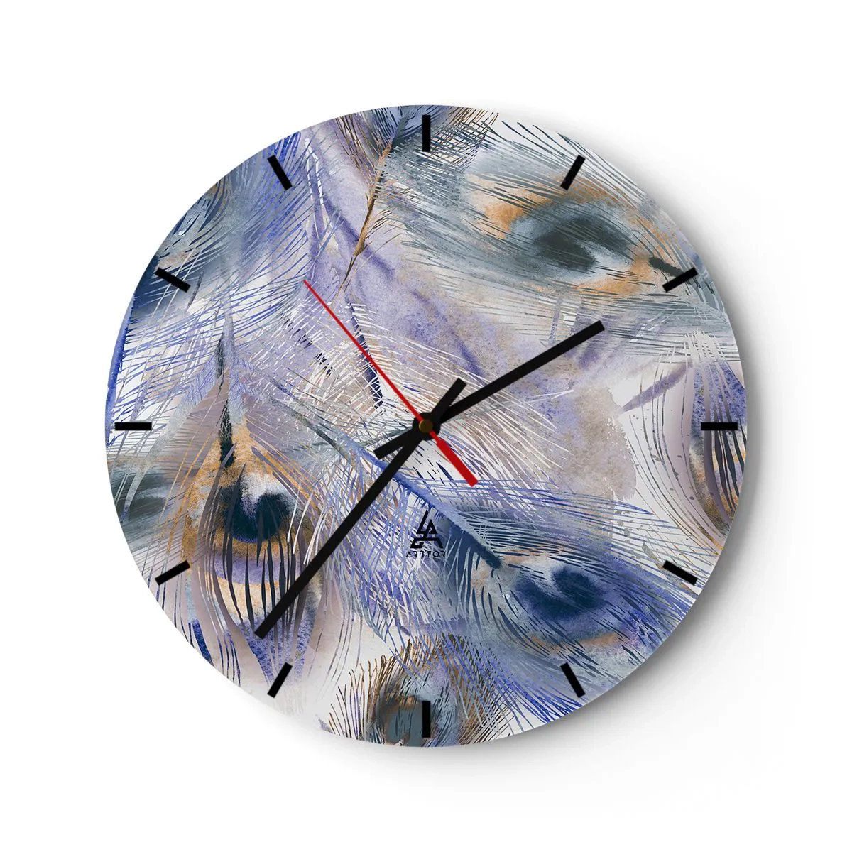Reloj de pared - Reloj de vidrio - Una composición inspirada en plumas de pavo real en un estilo artístico. - 30x30cm - Composición - Decoración de pared moderna para salón, cocina y dormitorio ARTTOR