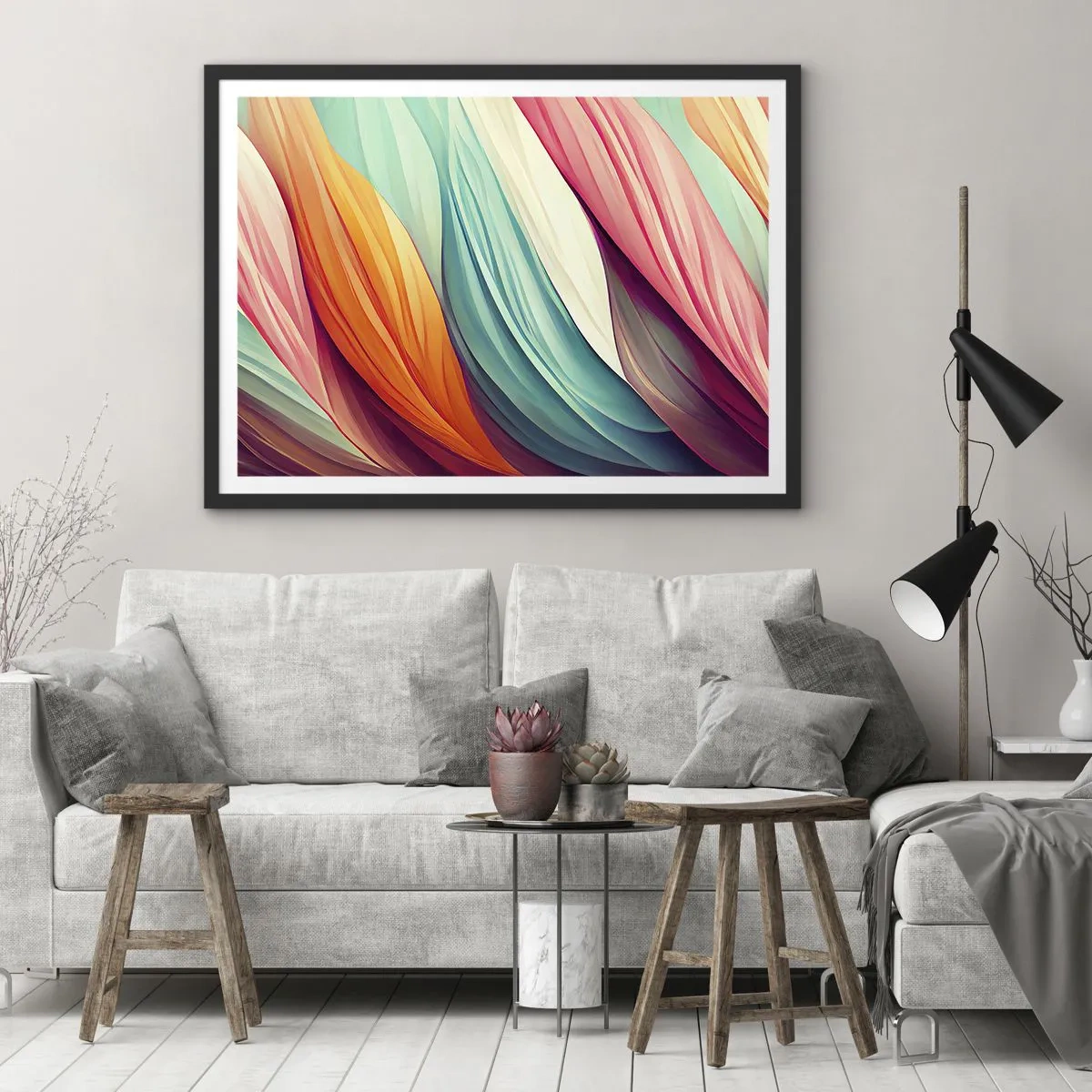 Póster en marco negro - Tejido arco iris - 50x40 cm