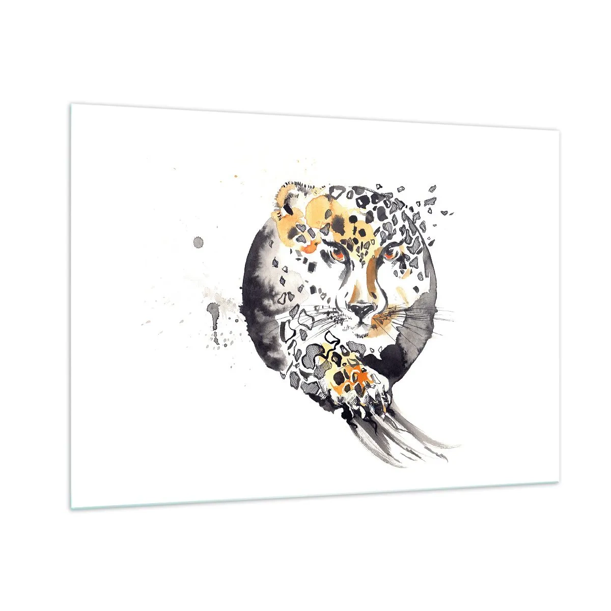 Cuadro sobre vidrio - Impresiones sobre Vidrio - Leopardo en una composición dinámica y abstracta. - 100x70cm - Belleza depredadora - Decoración de pared moderna para salón y dormitorio ARTTOR
