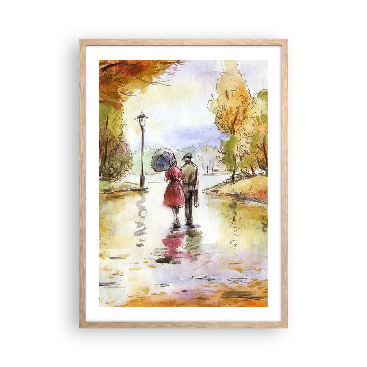 Póster en marco roble claro - Un otoño romántico en el parque - 50x70 cm