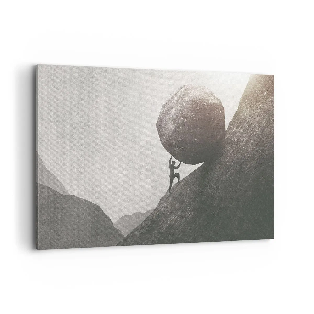 Cuadro sobre lienzo - Impresión de Imagen - Un hombre trepando una enorme roca por una colina. - 120x80cm - Creo, contra toda esperanza - Decoración de pared moderna para salón y dormitorio ARTTOR
