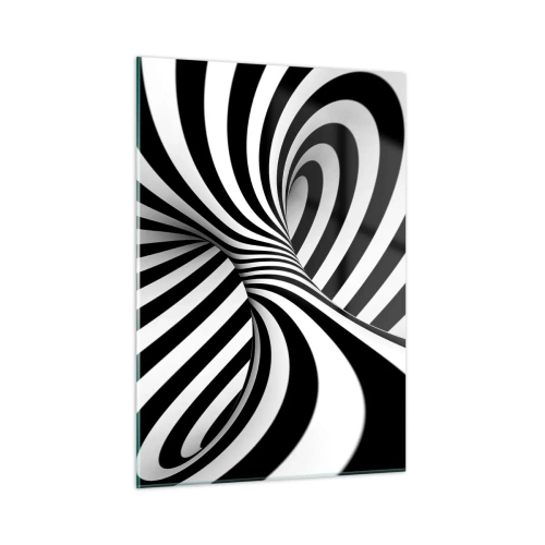 Cuadro sobre vidrio - Impresiones sobre Vidrio - Una espiral en blanco y negro que crea un efecto espacial dinámico. - 50x70cm - Composición: espacio de baile - Decoración de pared moderna para salón y dormitorio ARTTOR