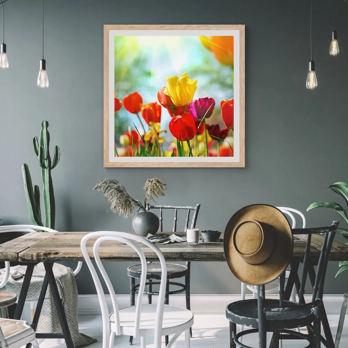 Póster en marco roble claro - Todos los tonos del sol - 60x60 cm