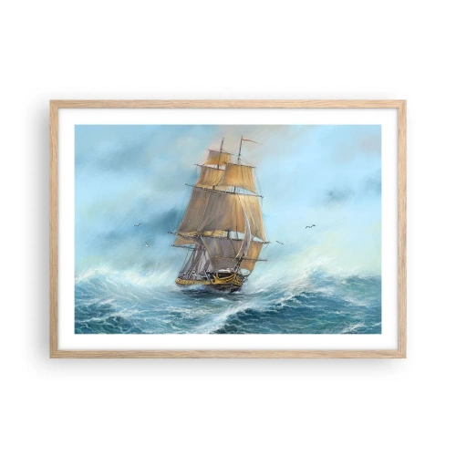 Póster en marco roble claro - Surcando las olas - 70x50 cm