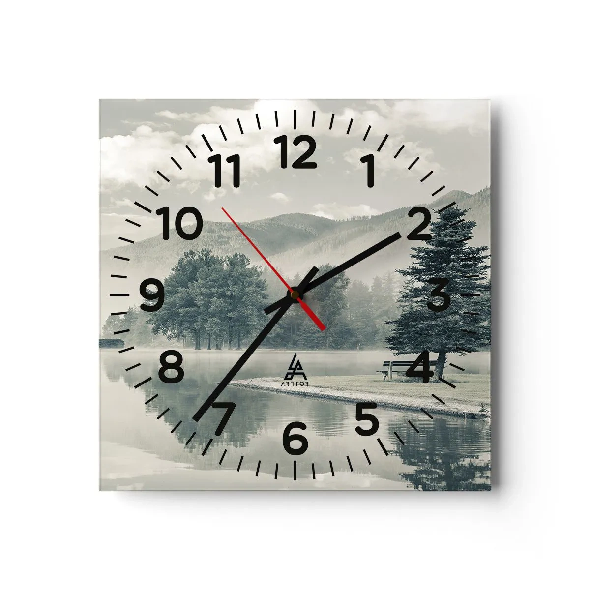 Reloj de pared - Reloj de vidrio - El lago sigue durmiendo - 40x40 cm