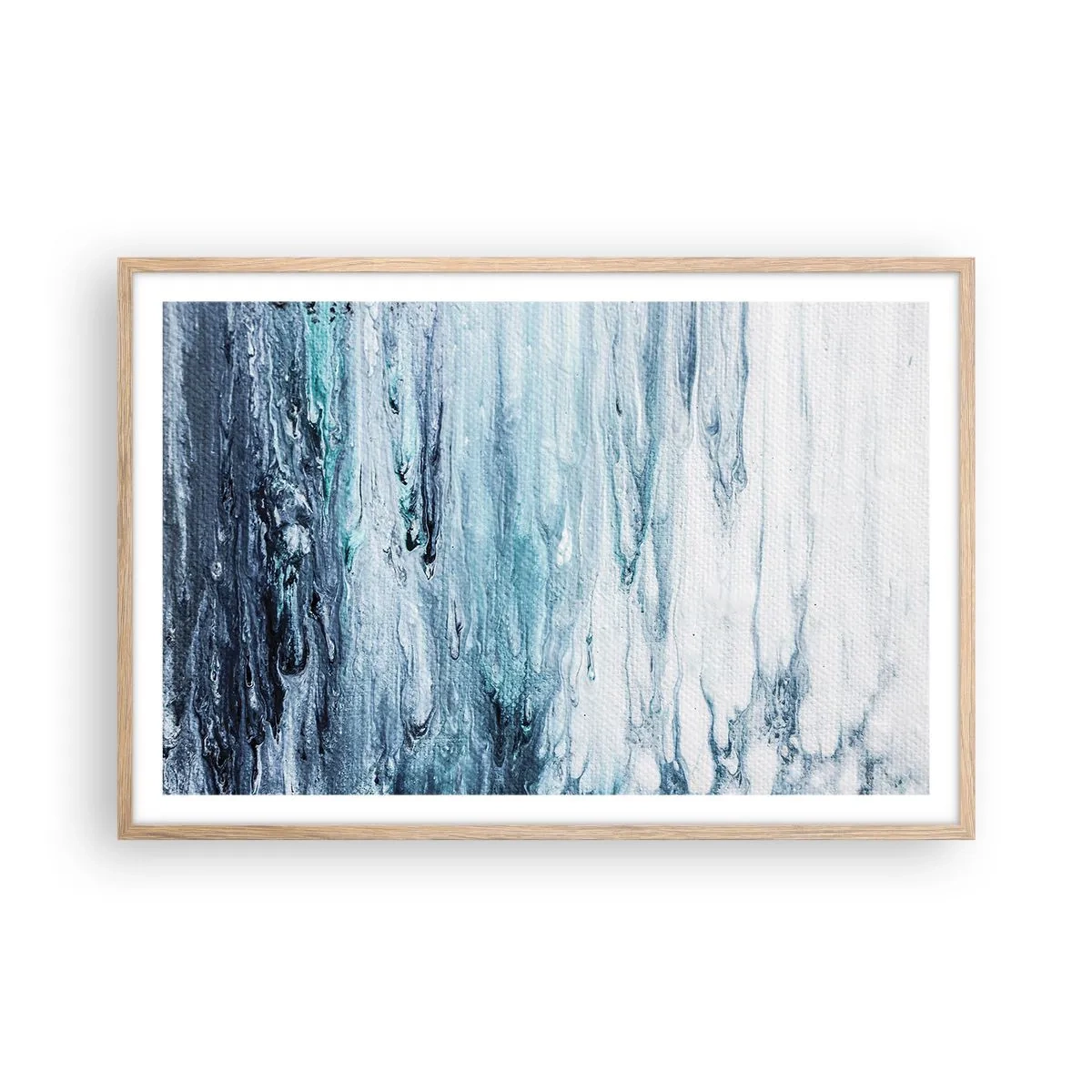 Póster en marco roble claro - Carámbanos de azul - 91x61 cm