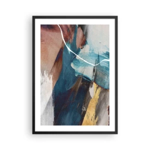 Póster en marco negro - Abstracción expresiva en tonos azules y dorados. - 50x70cm - Con estilo y energía - Decoración de pared moderna para salón y dormitorio ARTTOR