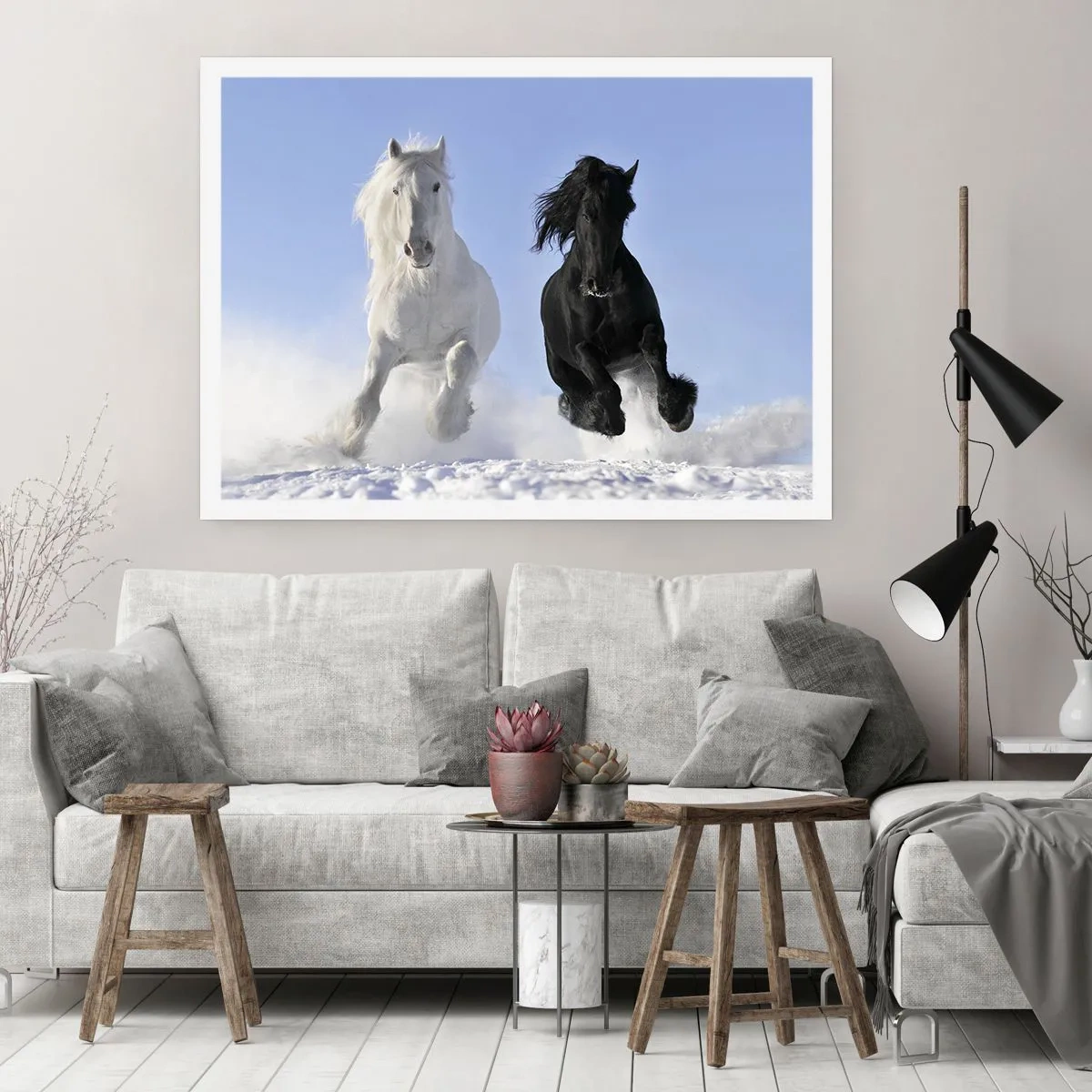 Póster - Galope blanco y negro - 70x50 cm
