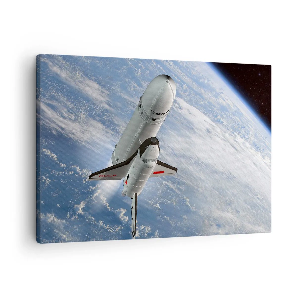 Cuadro sobre lienzo - Impresión de Imagen - Un cohete espacial elevándose contra el telón de fondo de la Tierra. - 70x50cm - Ascensión cósmica - Decoración de pared moderna para salón y dormitorio ARTTOR
