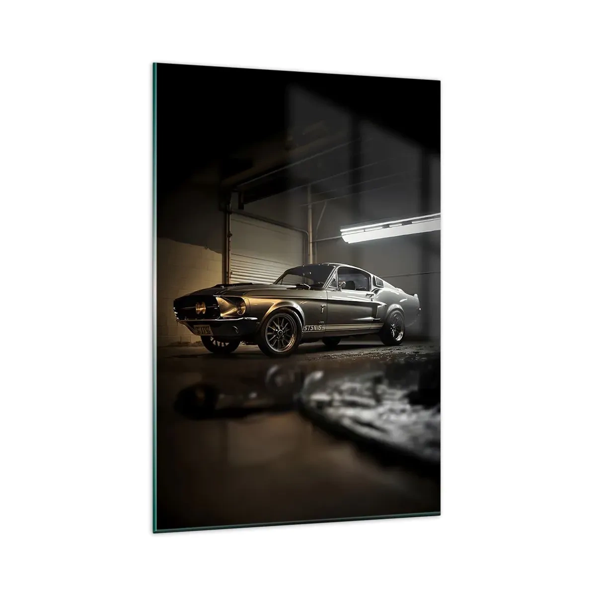 Cuadro sobre vidrio - Impresiones sobre Vidrio - Coche clásico en garaje retro - 80x120cm - Un retorno al pasado - Decoración de pared moderna para salón y dormitorio ARTTOR